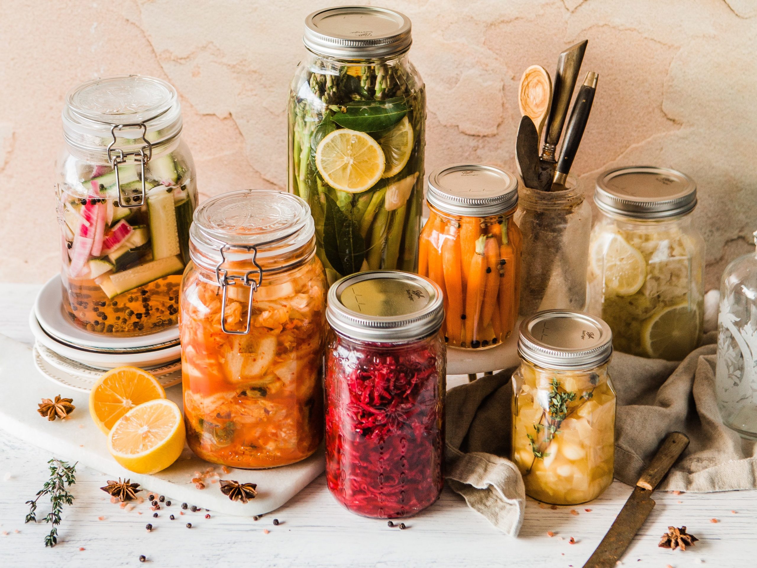 fermented foods, vegetables in jars